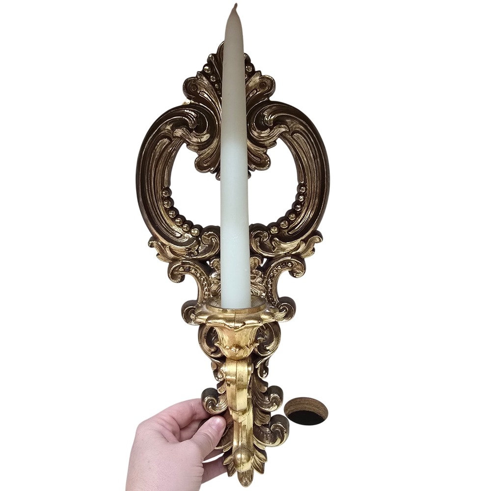Vintage 1977 Syroco Gold Wall Sconce Candle Holder Hollywood Regency 4204 USA